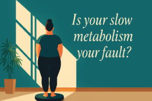 the image depicts a women starting at a wall, as she gained weight again due to her slow metabolism